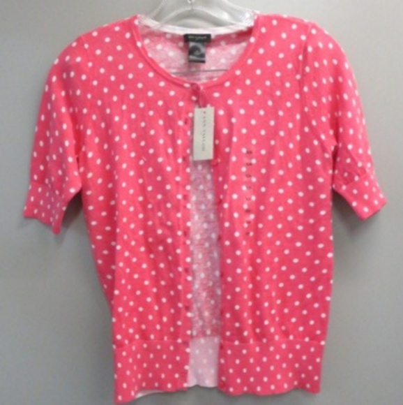 Ann Taylor Sweaters - NWT Ann Taylor pink/wh polka dot cardigan sz XS